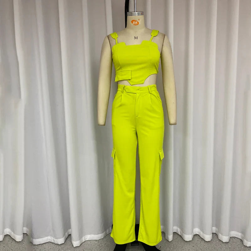 Conjunto Verde Calça e Top sem Mangas